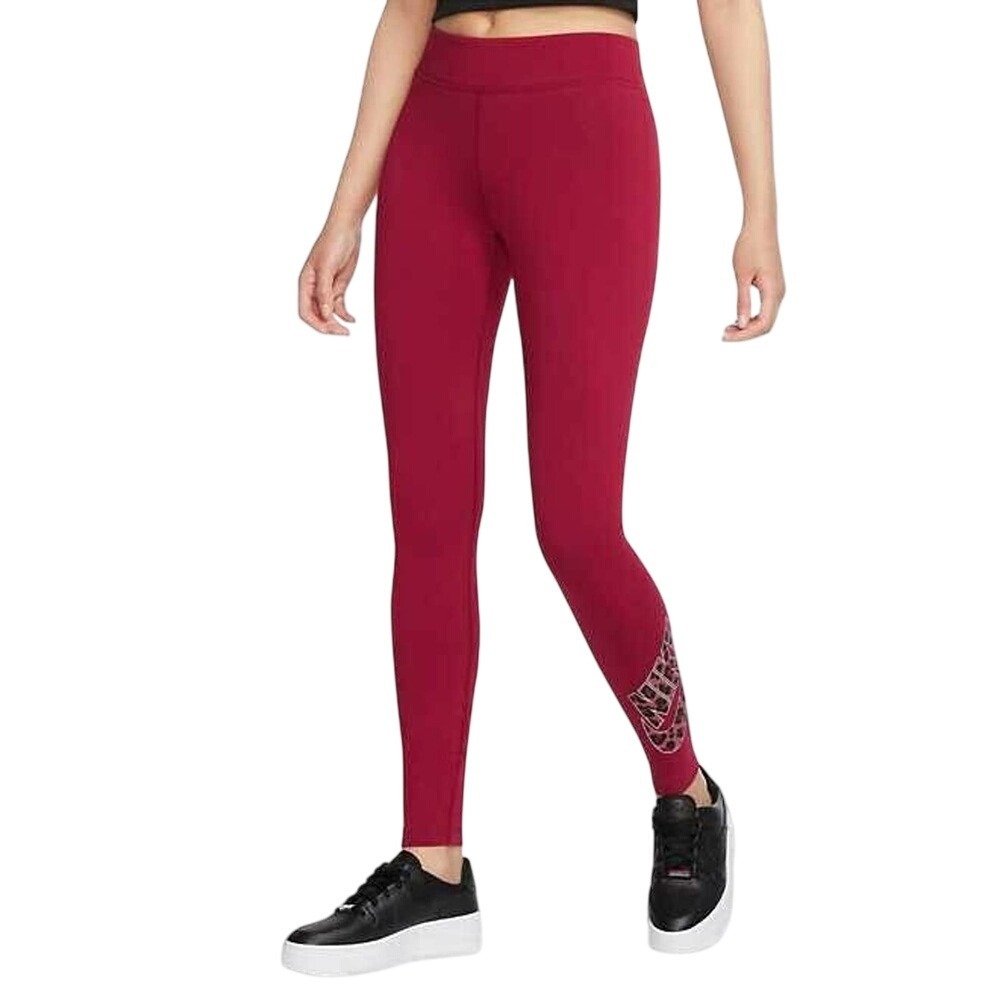 Nike Womens‎ Sportswear Leopard Print Logo Leggings Red DM2203-690 Medium NWT